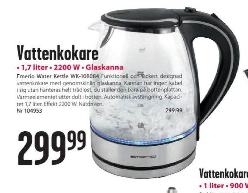 Erbjudanden och prisjämförelser på emerio 1,7 l, vattenkokare 1 (st) 299,99