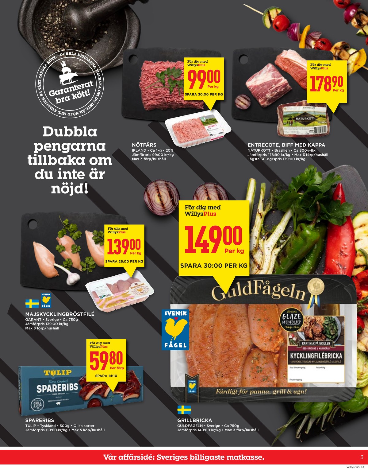 Se WILLY:S reklamblad för vecka 29 på Kampanjveckan.se. Se bra erbjudanden på många varor, t.ex. spareribs tulip eller kycklingfilé guldfågeln. Läs reklambladet här! Sida 3
