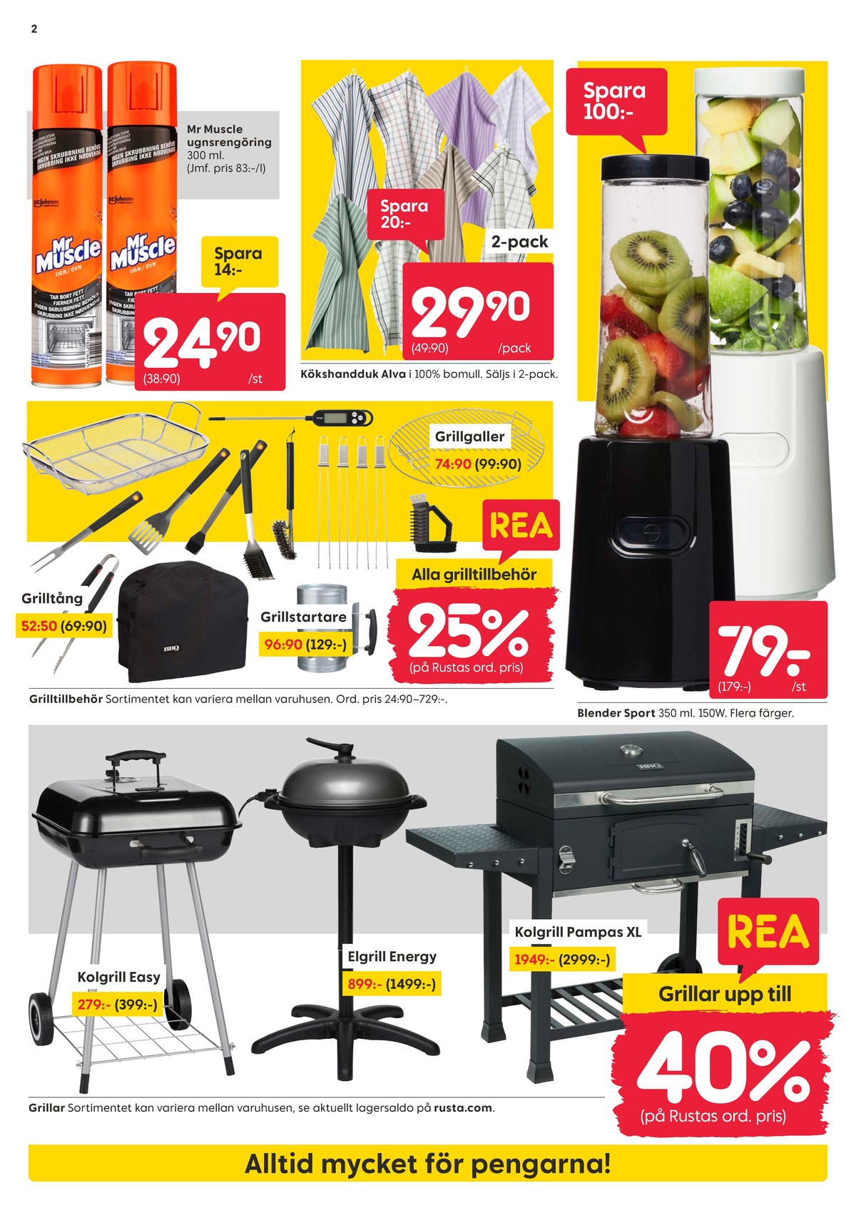 Se Rusta reklamblad för vecka 30 på Kampanjveckan.se. Se bra erbjudanden på många varor, t.ex. grill okänd eller grilltång okänd. Läs reklambladet här! Sida 2

