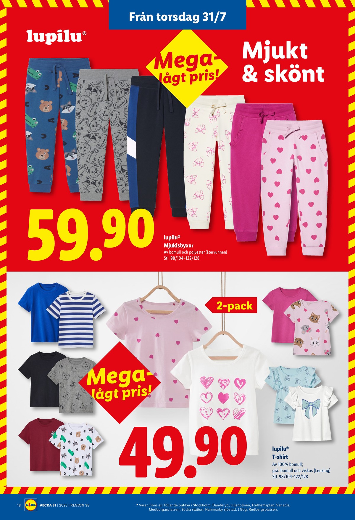 Se Lidl reklamblad för vecka 31 på Kampanjveckan.se. Se bra erbjudanden på många varor, t.ex. byxor lupilu eller t-shirt lupilu. Läs reklambladet här! Sida 21

