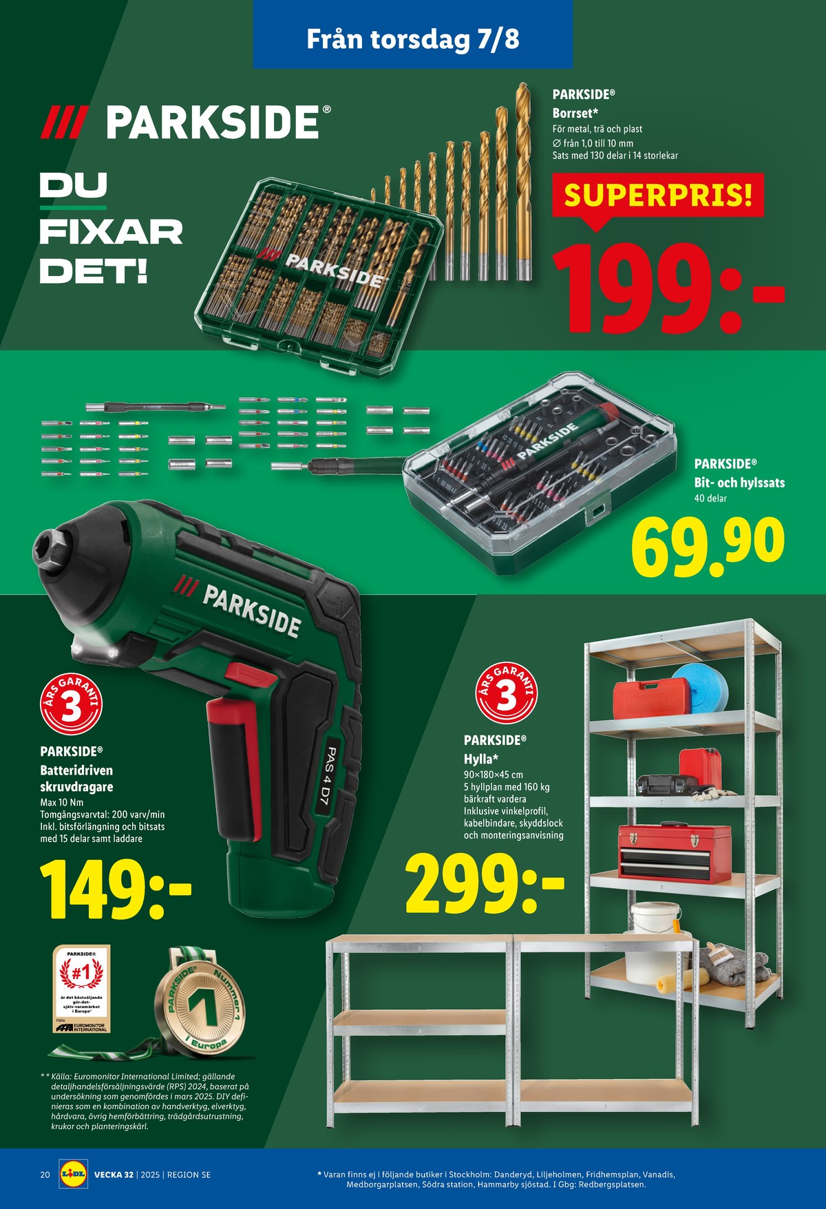 Se Lidl reklamblad för vecka 32 på Kampanjveckan.se. Se bra erbjudanden på många varor, t.ex. borrset parkside eller bitsset parkside. Läs reklambladet här! Sida 23
