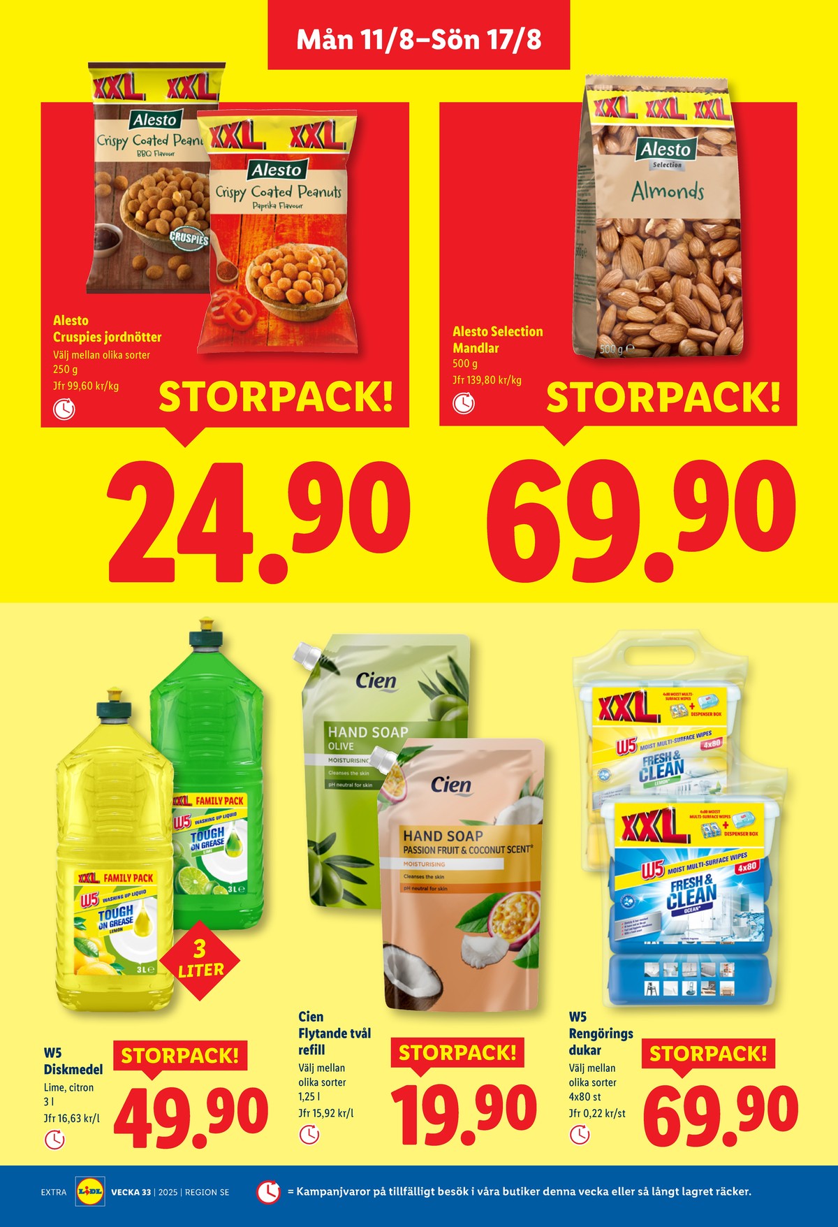 Se Lidl reklamblad för vecka 33 på Kampanjveckan.se. Se bra erbjudanden på många varor, t.ex. handdiskmedel w5 eller tvål flytande cien. Läs reklambladet här! Sida 14
