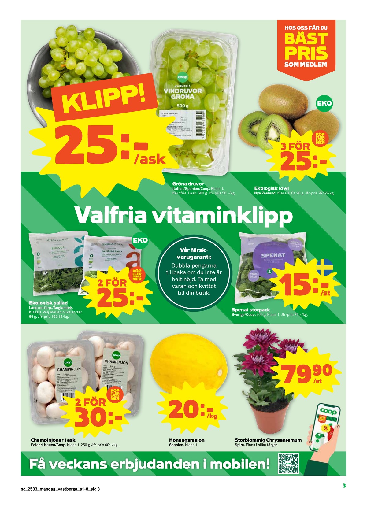 Se Stora Coop reklamblad för vecka 33 på Kampanjveckan.se. Se bra erbjudanden på många varor, t.ex. champinjoner coop eller honungsmelon okänd. Läs reklambladet här! Sida 3
