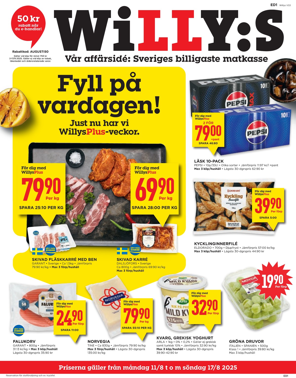 Se WILLY:S reklamblad för vecka 33 på Kampanjveckan.se. Se bra erbjudanden på många varor, t.ex. falukorv garant eller norvegia tine. Läs reklambladet här! Sida 1
