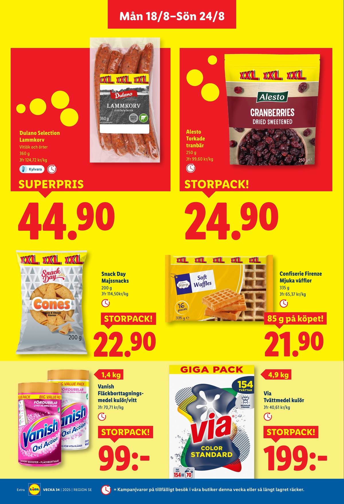 Se Lidl reklamblad för vecka 34 på Kampanjveckan.se. Se bra erbjudanden på många varor, t.ex. fläckborttagning vanish oxi action eller tvättmedel pulver via. Läs reklambladet här! Sida 13

