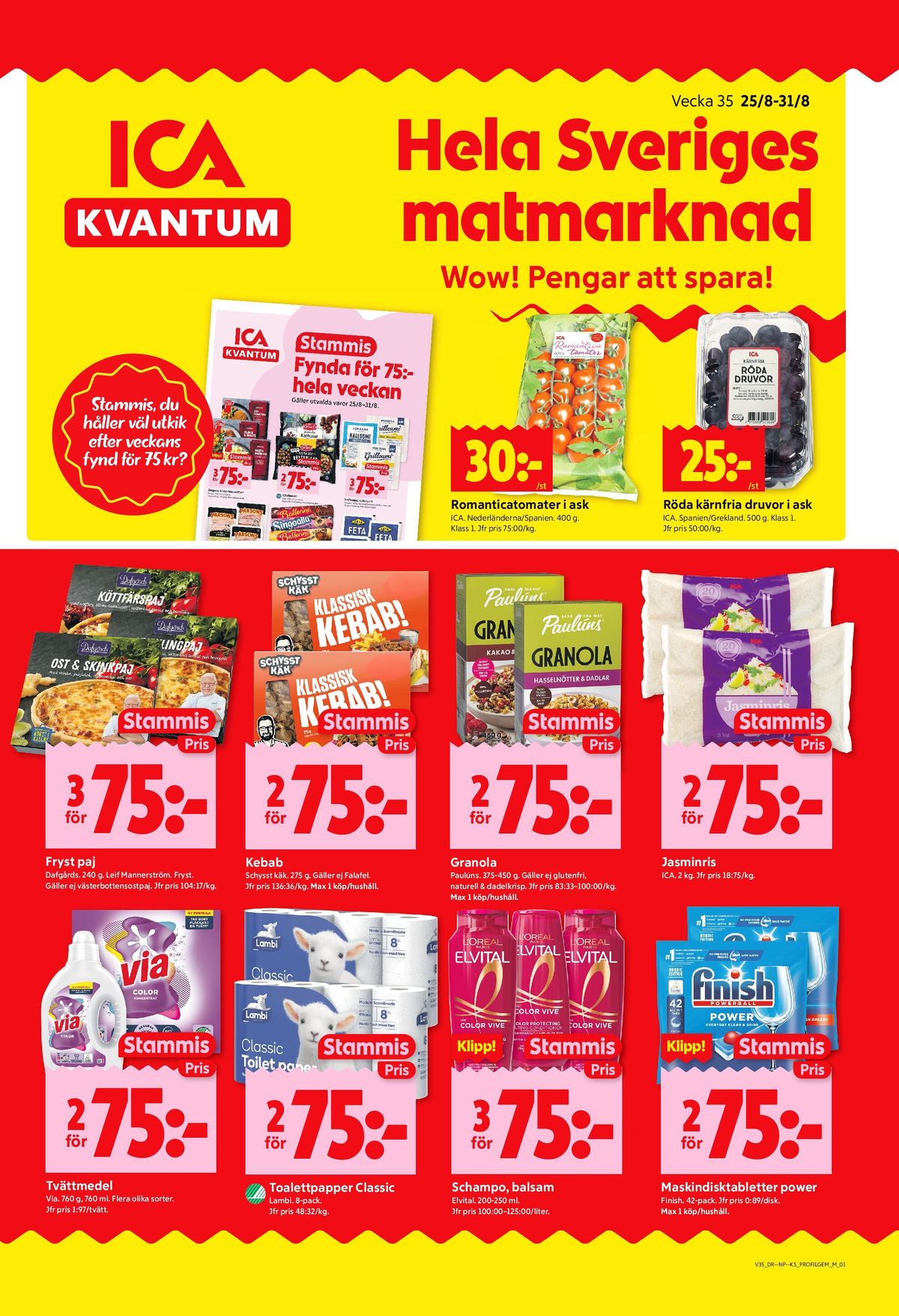 Se ICA Kvantum reklamblad för vecka 35 på Kampanjveckan.se. Se bra erbjudanden på många varor, t.ex. diskmaskintabs finish eller balsam elvital. Läs reklambladet här! Sida 1
