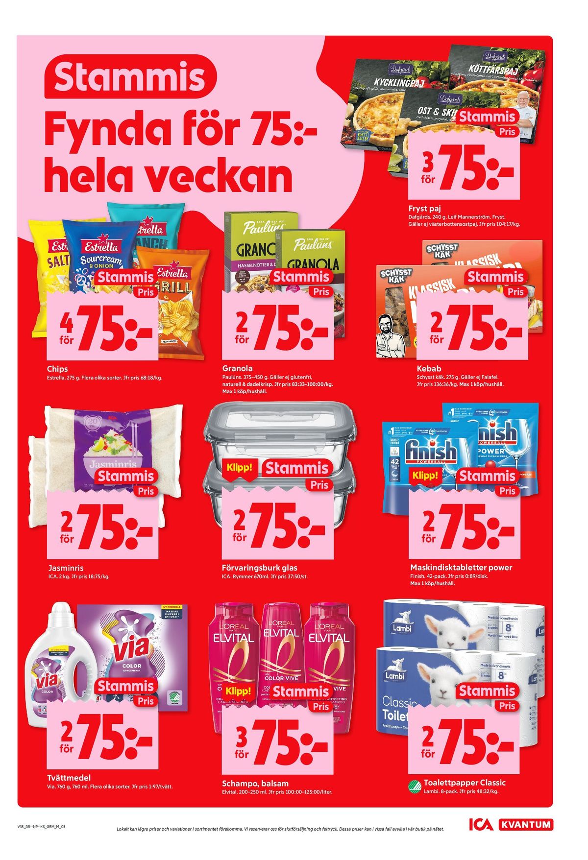 Se ICA Kvantum reklamblad för vecka 35 på Kampanjveckan.se. Se bra erbjudanden på många varor, t.ex. tvättmedel flytande via eller tvättmedel pulver via. Läs reklambladet här! Sida 3
