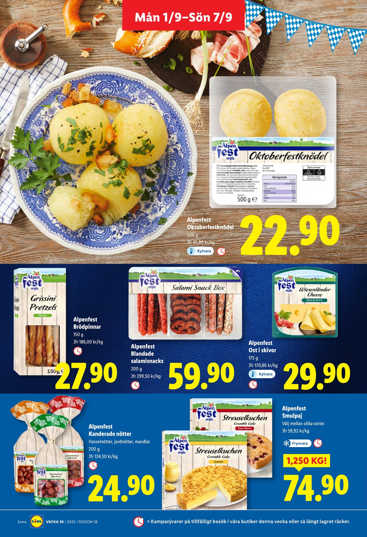 Se Lidl reklamblad för vecka 36 på Kampanjveckan.se. Se bra erbjudanden på många varor, t.ex. knödel alpen fest eller skivad wiesenländer cheese alpen fest. Läs reklambladet här! Sida 12
