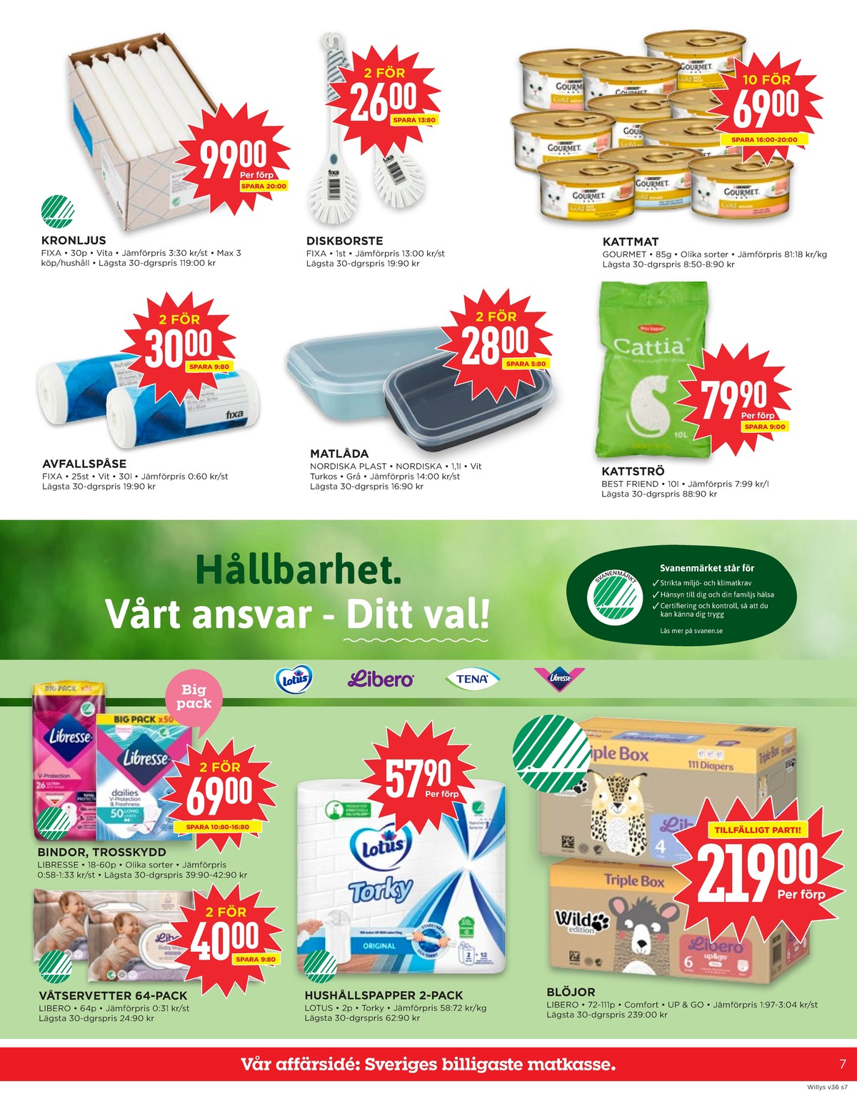 Se WILLY:S reklamblad för vecka 36 på Kampanjveckan.se. Se bra erbjudanden på många varor, t.ex. tvättservetter libero eller bindor libresse. Läs reklambladet här! Sida 7

