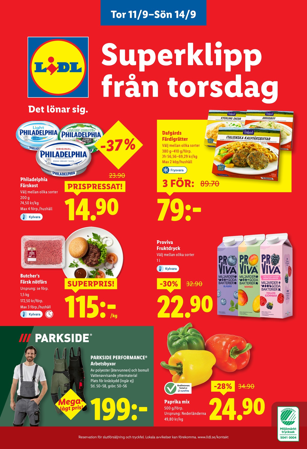 Se Lidl reklamblad för vecka 37 på Kampanjveckan.se. Se bra erbjudanden på många varor, t.ex. färdigrätter dafgårds eller färskost philadelphia. Läs reklambladet här! Sida 27
