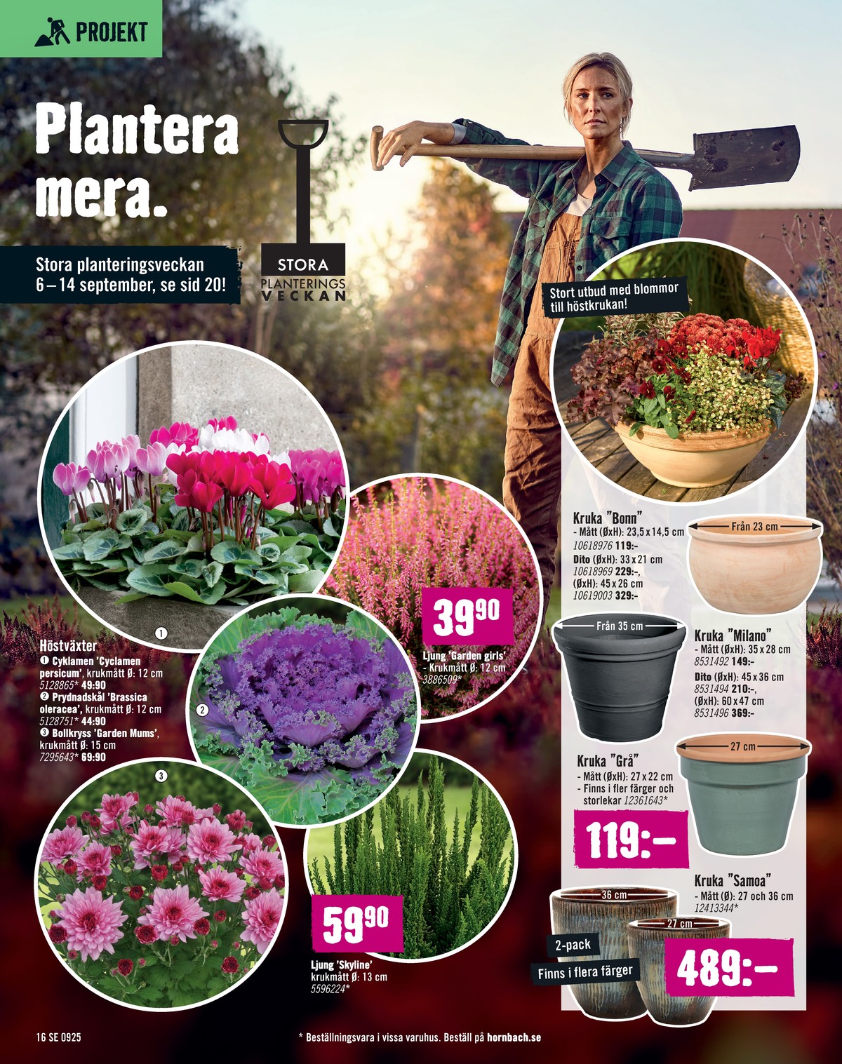 Se Hornbach reklamblad för vecka 37 på Kampanjveckan.se. Se bra erbjudanden på många varor, t.ex. plantor okänd eller plantor okänd. Läs reklambladet här! Sida 16
