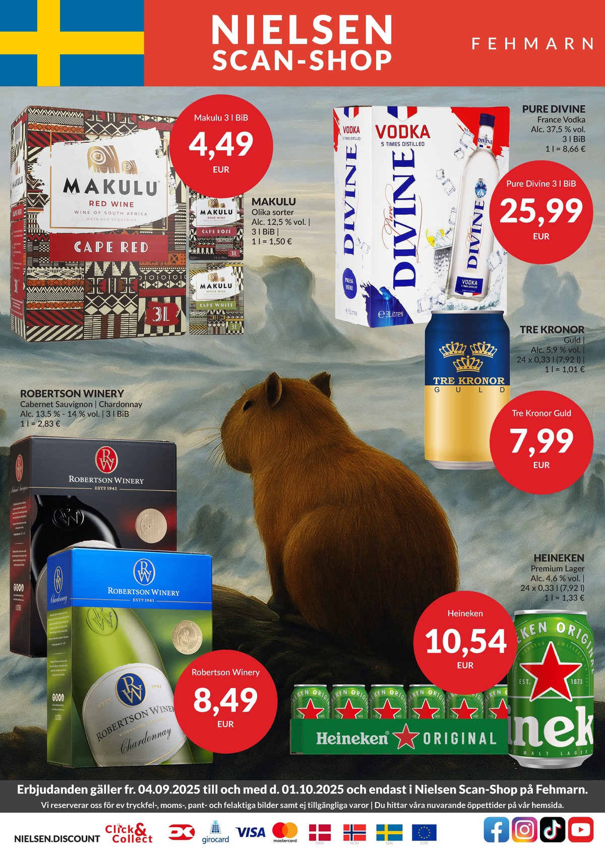 Se Nielsen Discount reklamblad för vecka 38 på Kampanjveckan.se. Se bra erbjudanden på många varor, t.ex. Öl 24 pk heineken eller Öl 24 pk tre kronor guld. Läs reklambladet här! Sida 1
