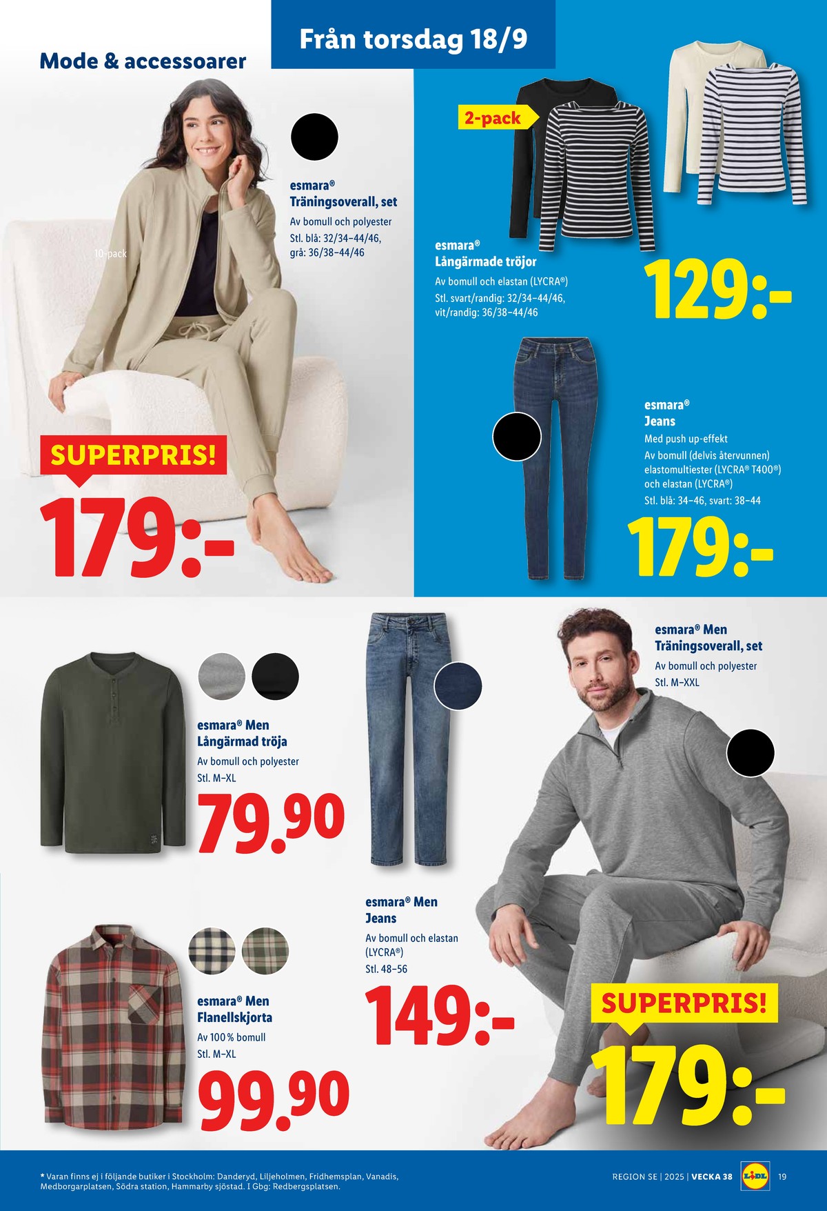 Se Lidl reklamblad för vecka 38 på Kampanjveckan.se. Se bra erbjudanden på många varor, t.ex. tröjor esmara eller jeans esmara. Läs reklambladet här! Sida 21
