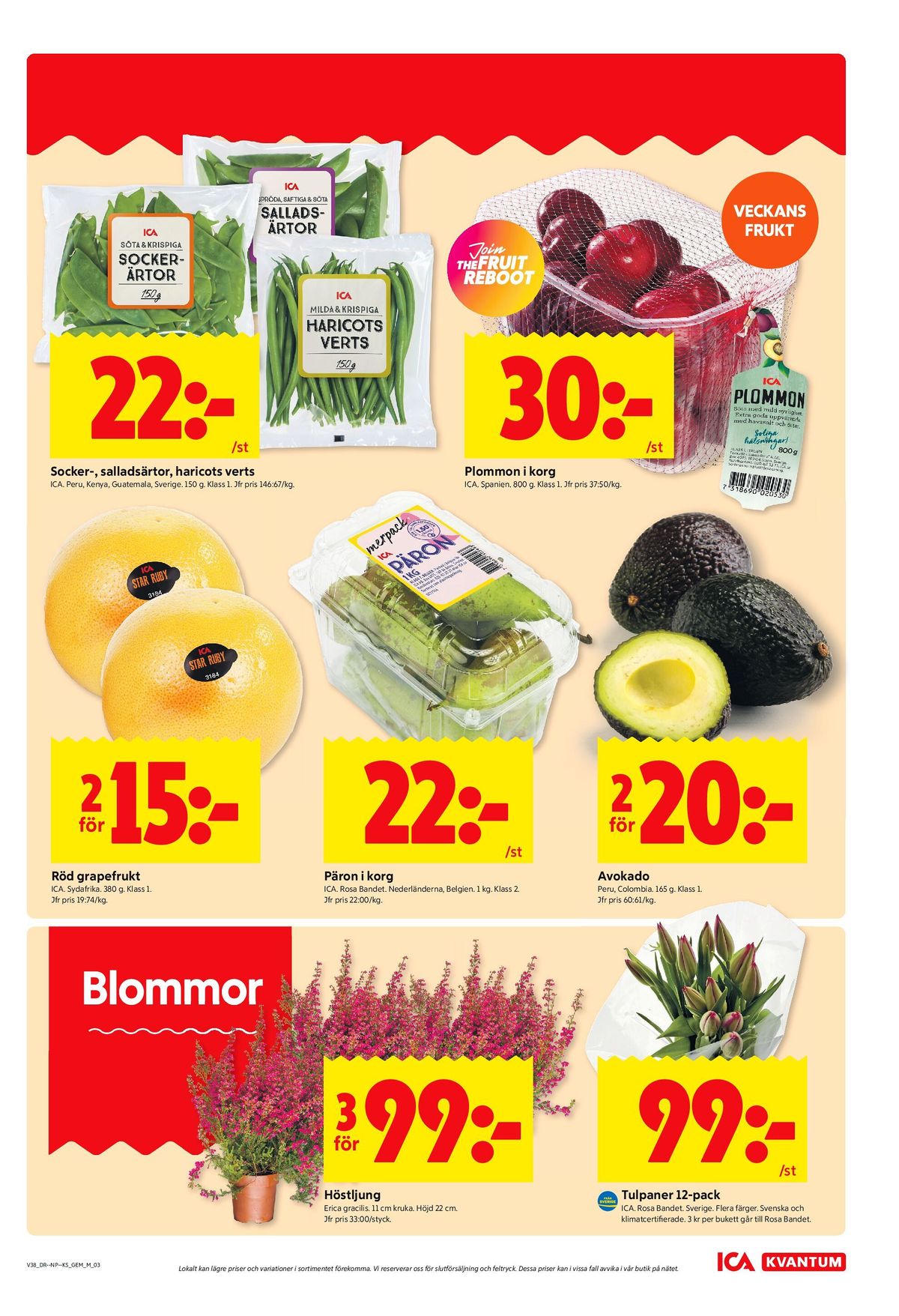 Se ICA Kvantum reklamblad för vecka 38 på Kampanjveckan.se. Se bra erbjudanden på många varor, t.ex. krukväxt okänd eller blommor ica. Läs reklambladet här! Sida 3
