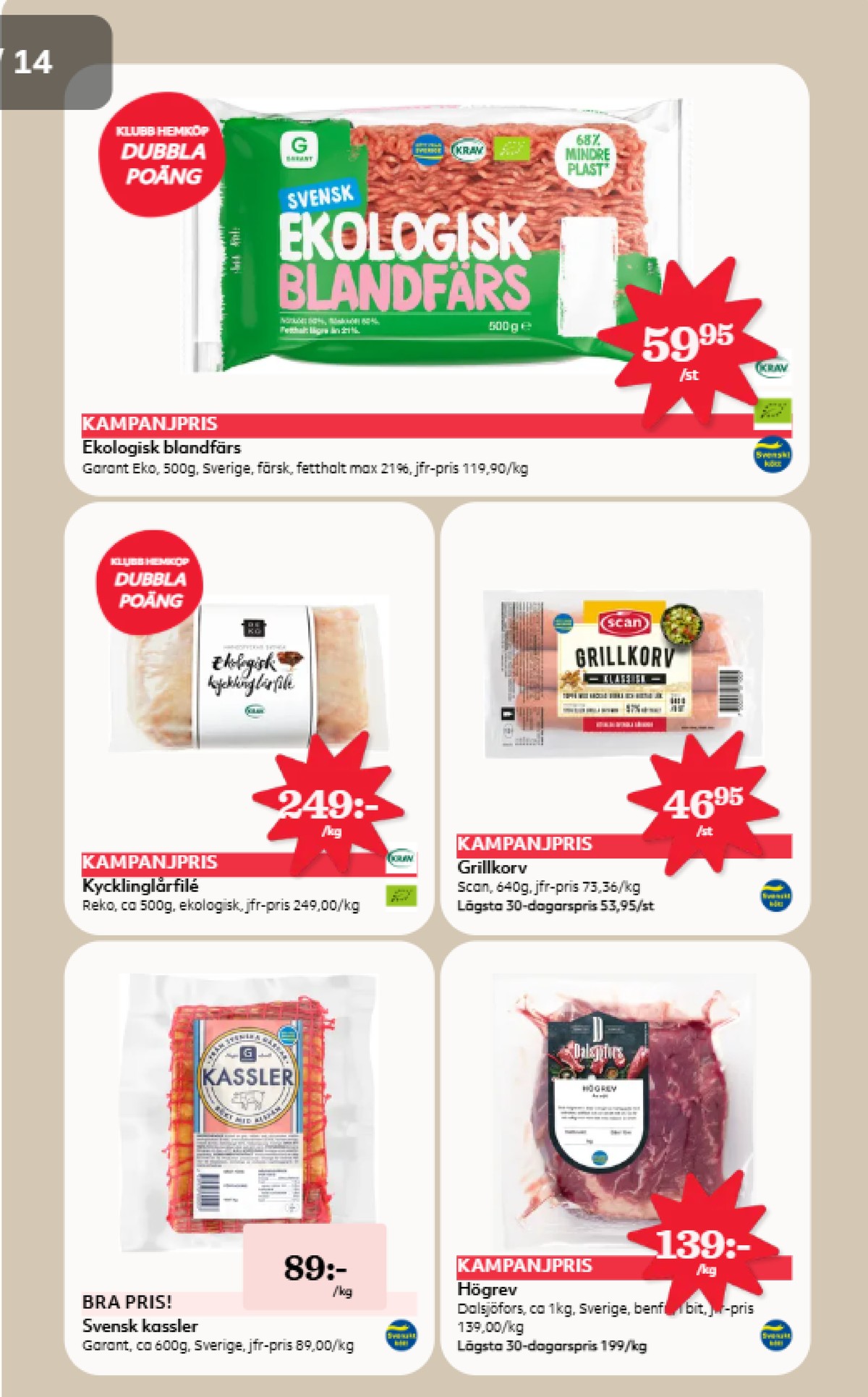 Se Hemköp reklamblad för vecka 38 på Kampanjveckan.se. Se bra erbjudanden på många varor, t.ex. kassler garant eller kycklinglårfile reko. Läs reklambladet här! Sida 7
