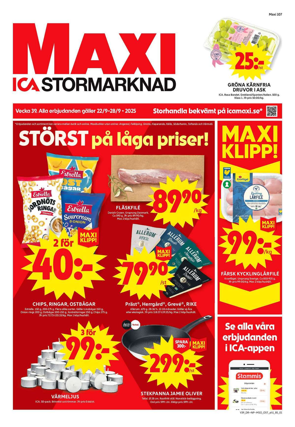 Se ICA Maxi reklamblad för vecka 39 på Kampanjveckan.se. Se bra erbjudanden på många varor, t.ex. vindruvor ica eller kycklinglårfile kronfågel. Läs reklambladet här! Sida 1

