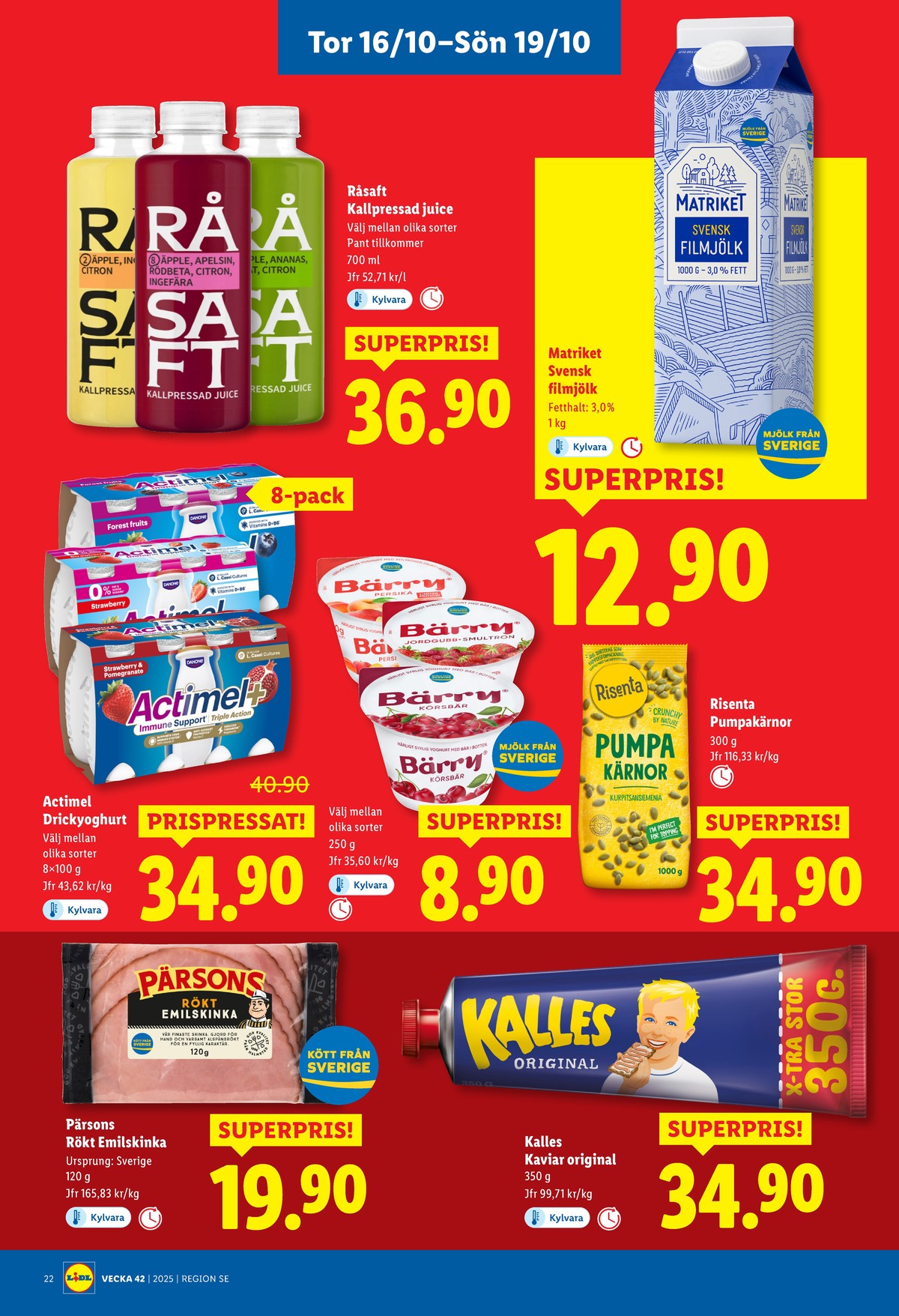 Se Lidl reklamblad för vecka 42 på Kampanjveckan.se. Se bra erbjudanden på många varor, t.ex. filmjölk matriket eller Äpple ingefära citron juice råsaft. Läs reklambladet här! Sida 26
