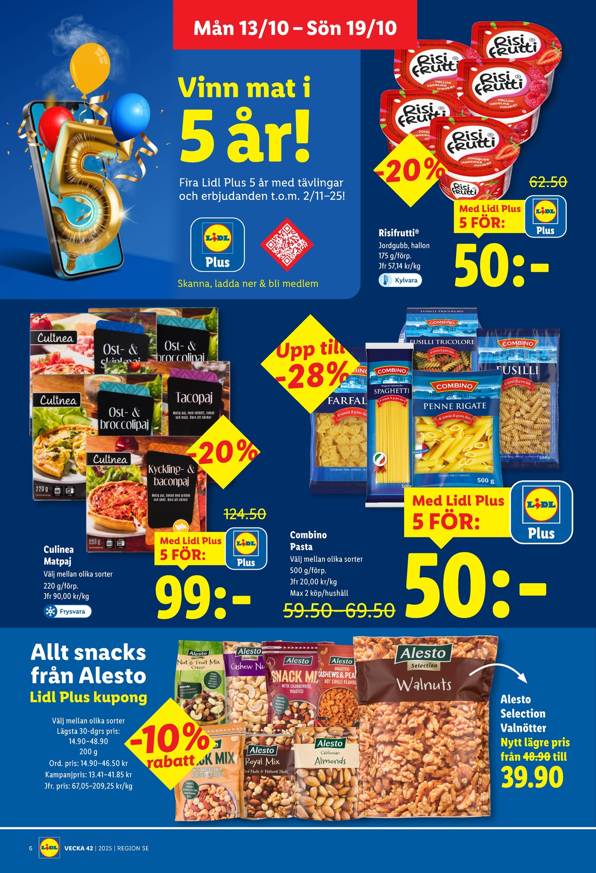 Se Lidl reklamblad för vecka 42 på Kampanjveckan.se. Se bra erbjudanden på många varor, t.ex. mellanmål risifrutti eller pasta sorterad combino. Läs reklambladet här! Sida 6
