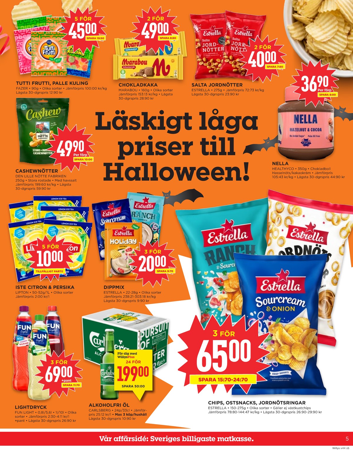 Se WILLY:S reklamblad för vecka 44 på Kampanjveckan.se. Se bra erbjudanden på många varor, t.ex. lättdryck crispy pear eller Öl 24 pk carlsberg. Läs reklambladet här! Sida 5
