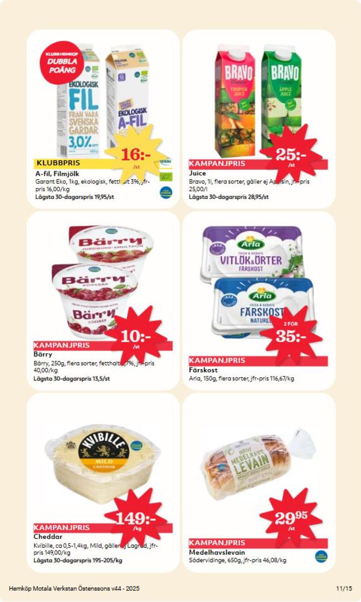 Se Hemköp reklamblad för vecka 44 på Kampanjveckan.se. Se bra erbjudanden på många varor, t.ex. cheddar kvibille eller yoghurt bärry. Läs reklambladet här! Sida 11
