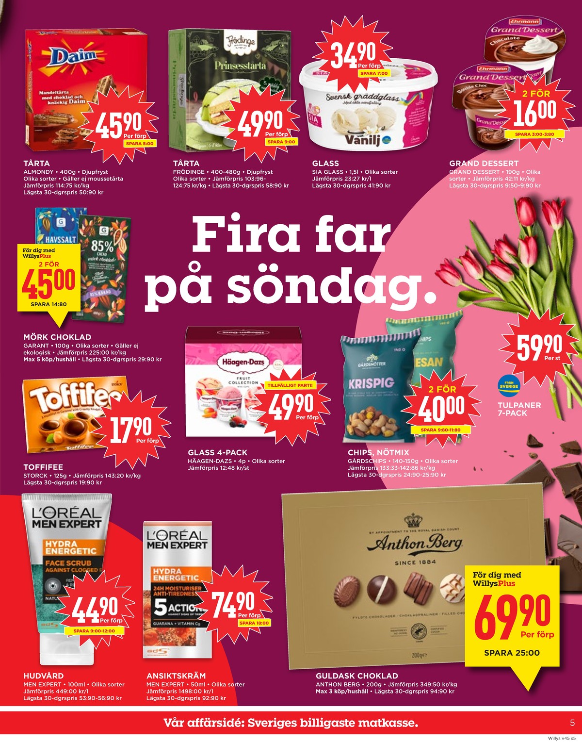 Se WILLY:S reklamblad för vecka 45 på Kampanjveckan.se. Se bra erbjudanden på många varor, t.ex. ansiktstvätt men expert eller ansiktskräm men expert. Läs reklambladet här! Sida 5
