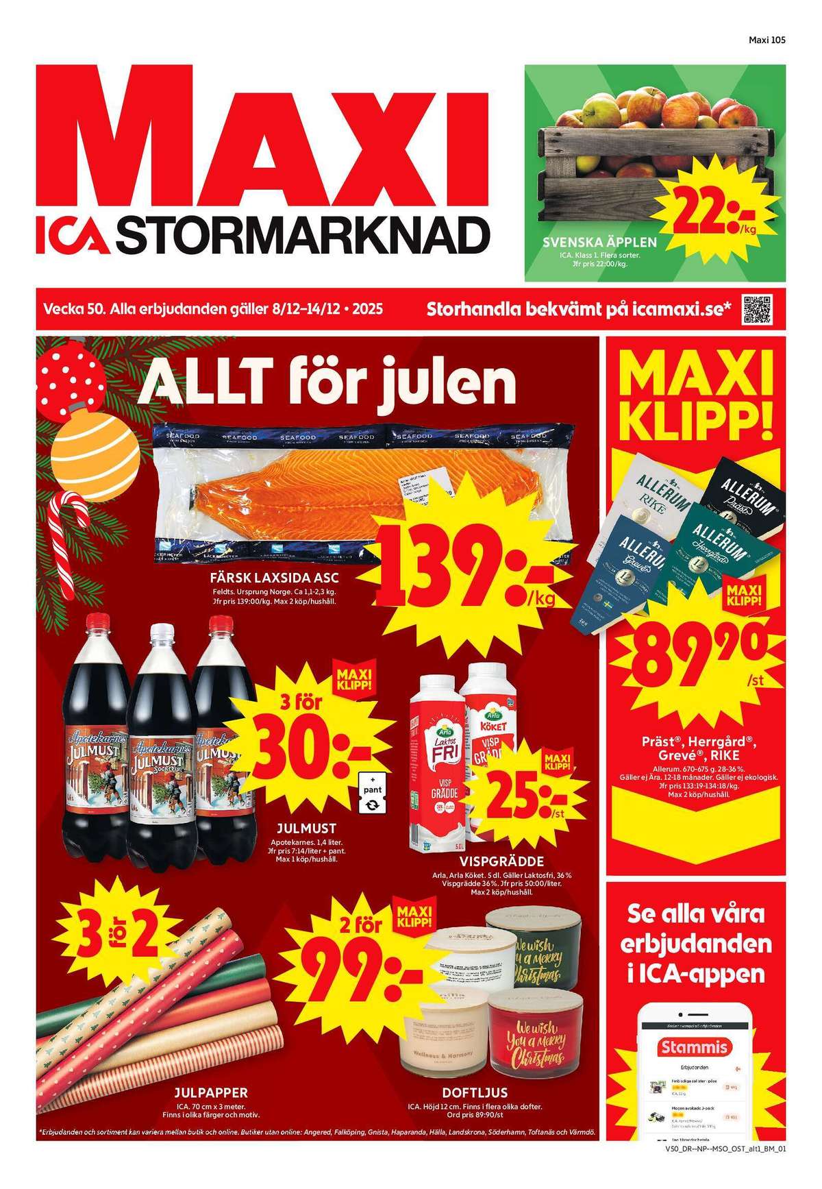 ICA Maxi reklamblad. Giltig: 08/12/25 - 14/12/25