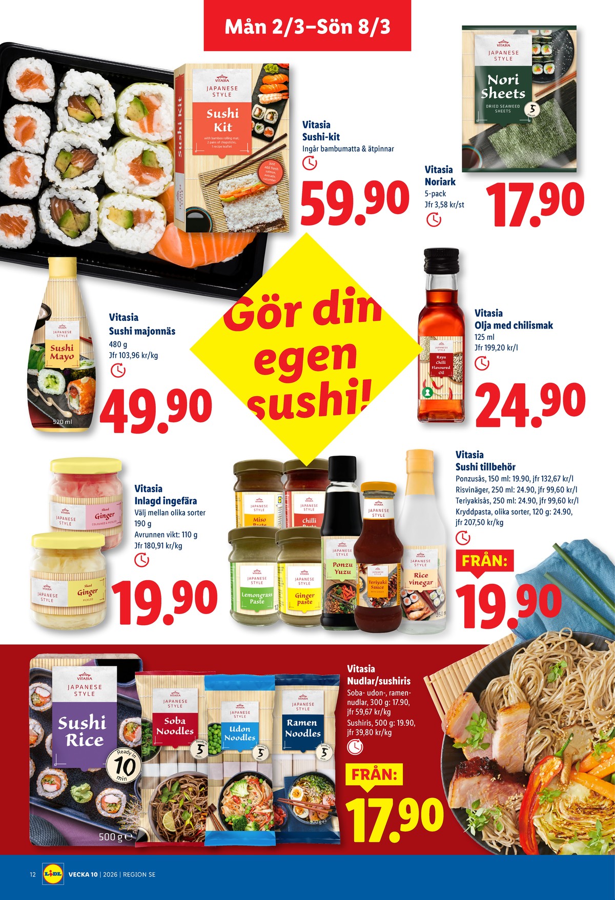 Se Lidl reklamblad för vecka 10 på Kampanjveckan.se. Se bra erbjudanden på många varor, t.ex. sushi vitasia eller andra varor. Läs reklambladet här! Sida 12