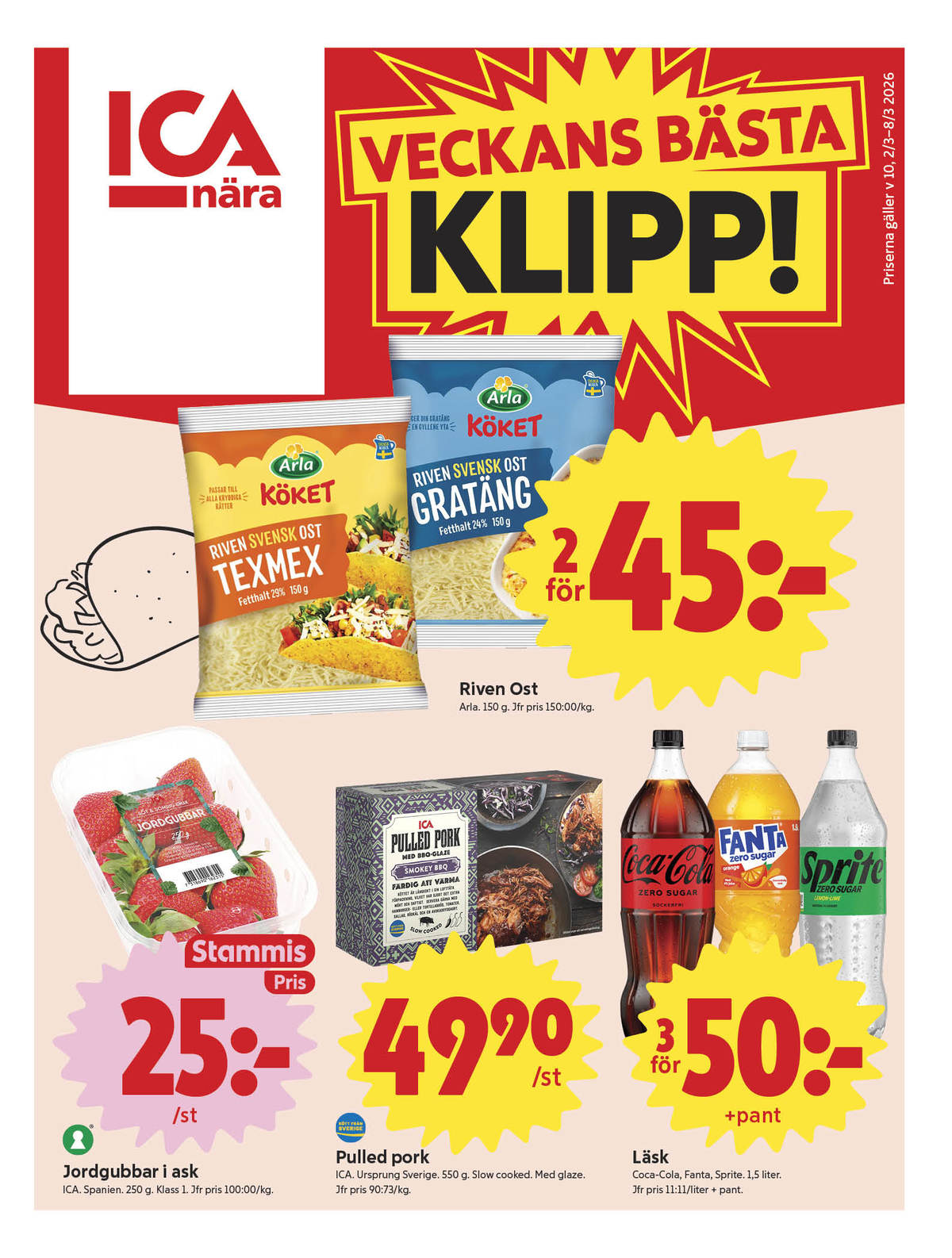 Se ICA Nära reklamblad för vecka 10 på Kampanjveckan.se. Se bra erbjudanden på många varor, t.ex. jordgubbar okänd eller pulled pork ica. Läs reklambladet här! Sida 1
