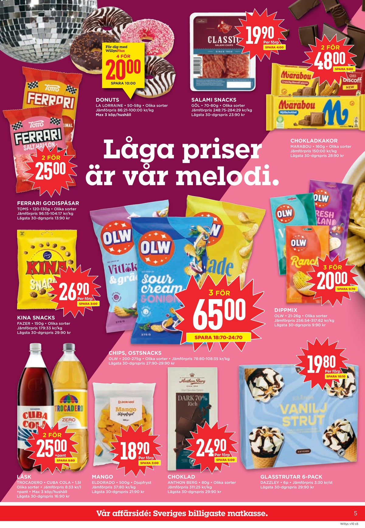 Se WILLY:S reklamblad för vecka 10 på Kampanjveckan.se. Se bra erbjudanden på många varor, t.ex. butiksbakat kaffebröd la lorraine eller chips saltade olw. Läs reklambladet här! Sida 5
