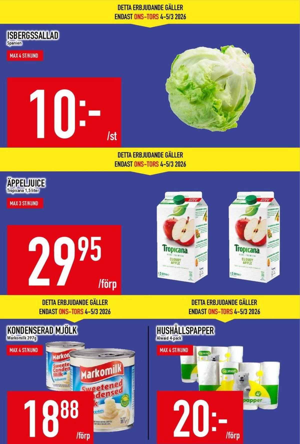 Se MatDax reklamblad för vecka 10 på Kampanjveckan.se. Se bra erbjudanden på många varor, t.ex. hushållspapper alwaid eller kondenserad mjölk steinhauser. Läs reklambladet här! Sida 4
