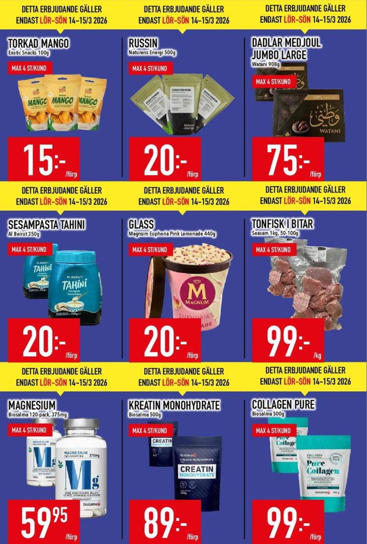 Se MatDax reklamblad för vecka 11 på Kampanjveckan.se. Se bra erbjudanden på många varor, t.ex. mineraltillskott biosalma eller tonfisk seasam. Läs reklambladet här! Sida 5
