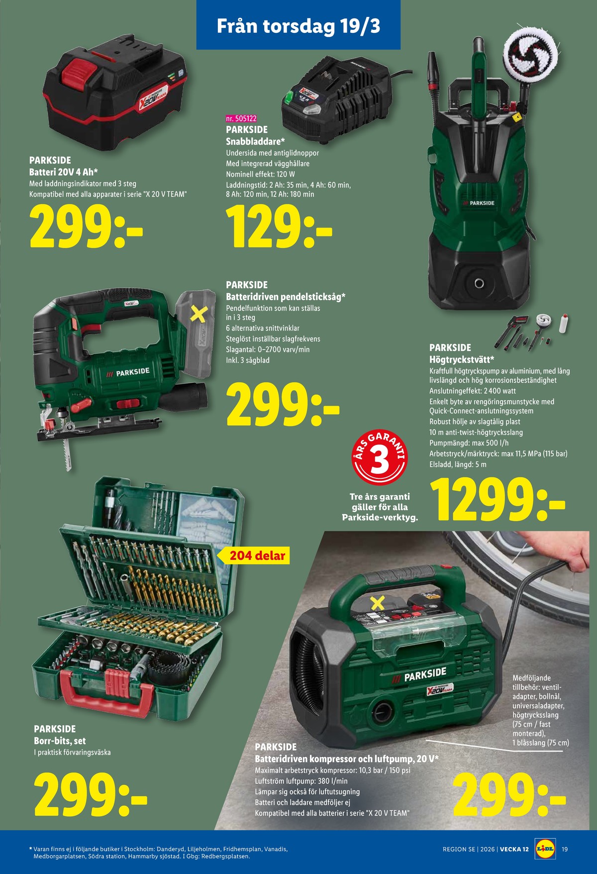 Se Lidl reklamblad för vecka 12 på Kampanjveckan.se. Se bra erbjudanden på många varor, t.ex. batteri parkside eller verktygsset parkside. Läs reklambladet här! Sida 22
