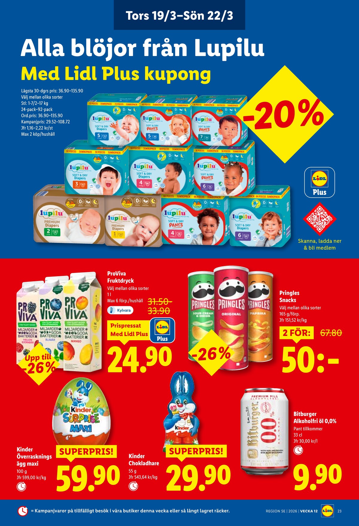 Se Lidl reklamblad för vecka 12 på Kampanjveckan.se. Se bra erbjudanden på många varor, t.ex. chokladägg surprise eller chips classic paprika pringles. Läs reklambladet här! Sida 27
