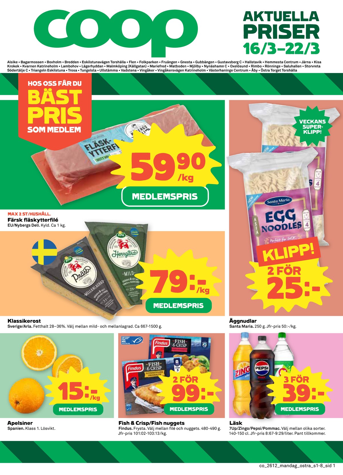 Se Coop reklamblad för vecka 12 på Kampanjveckan.se. Se bra erbjudanden på många varor, t.ex. apelsiner okänd eller prästost arla. Läs reklambladet här! Sida 1
