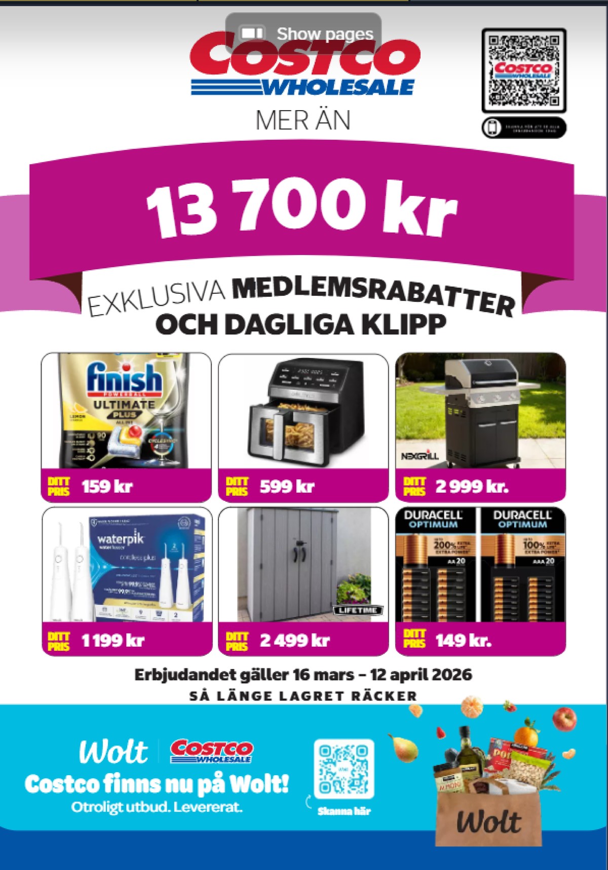 Costco reklamblad. Giltig: 16/03/26 - 12/04/26