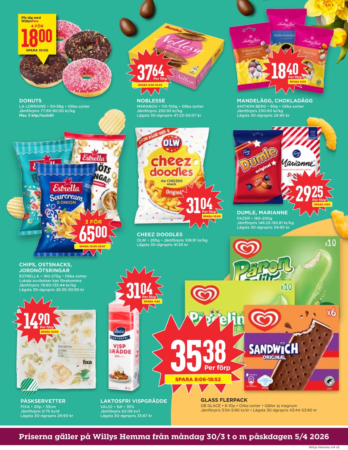 Se WILLY:S hemma reklamblad för vecka 14 på Kampanjveckan.se. Se bra erbjudanden på många varor, t.ex. butiksbakat kaffebröd la lorraine eller chips ranch & sourcream estrella. Läs reklambladet här! Sida 5
