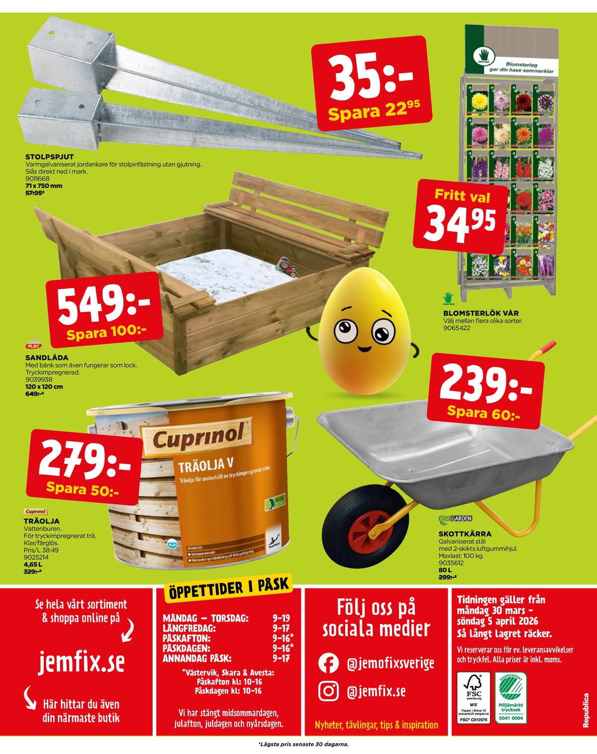 Se Jem & Fix reklamblad för vecka 14 på Kampanjveckan.se. Se bra erbjudanden på många varor. Läs reklambladet här! Sida 32