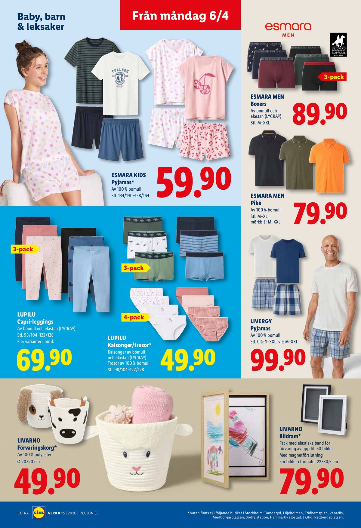 Se Lidl reklamblad för vecka 15 på Kampanjveckan.se. Se bra erbjudanden på många varor, t.ex. förvaringskorgar livarno eller pyjamas livergy. Läs reklambladet här! Sida 16
