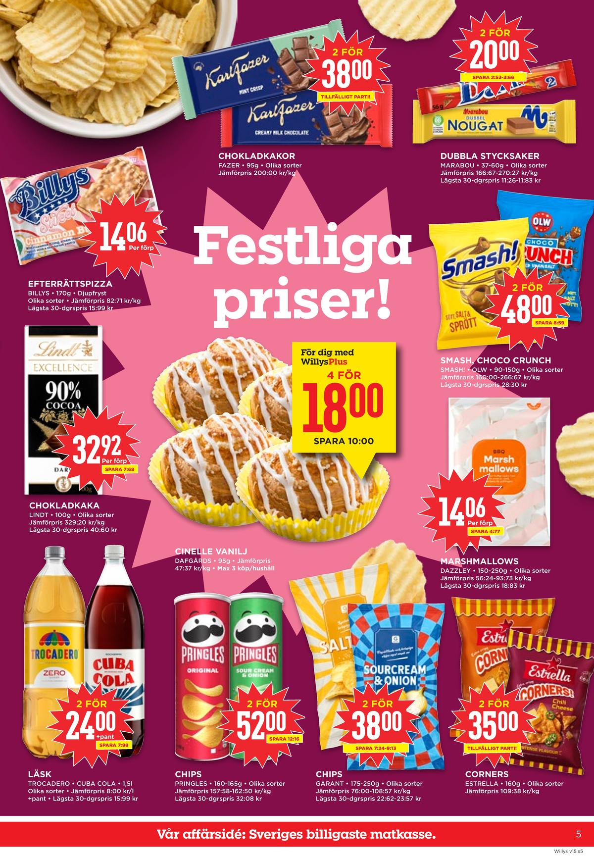 Se WILLY:S reklamblad för vecka 15 på Kampanjveckan.se. Se bra erbjudanden på många varor, t.ex. chokladkaka creamy milk chocolate karl fazer eller pizza slice billys. Läs reklambladet här! Sida 5
