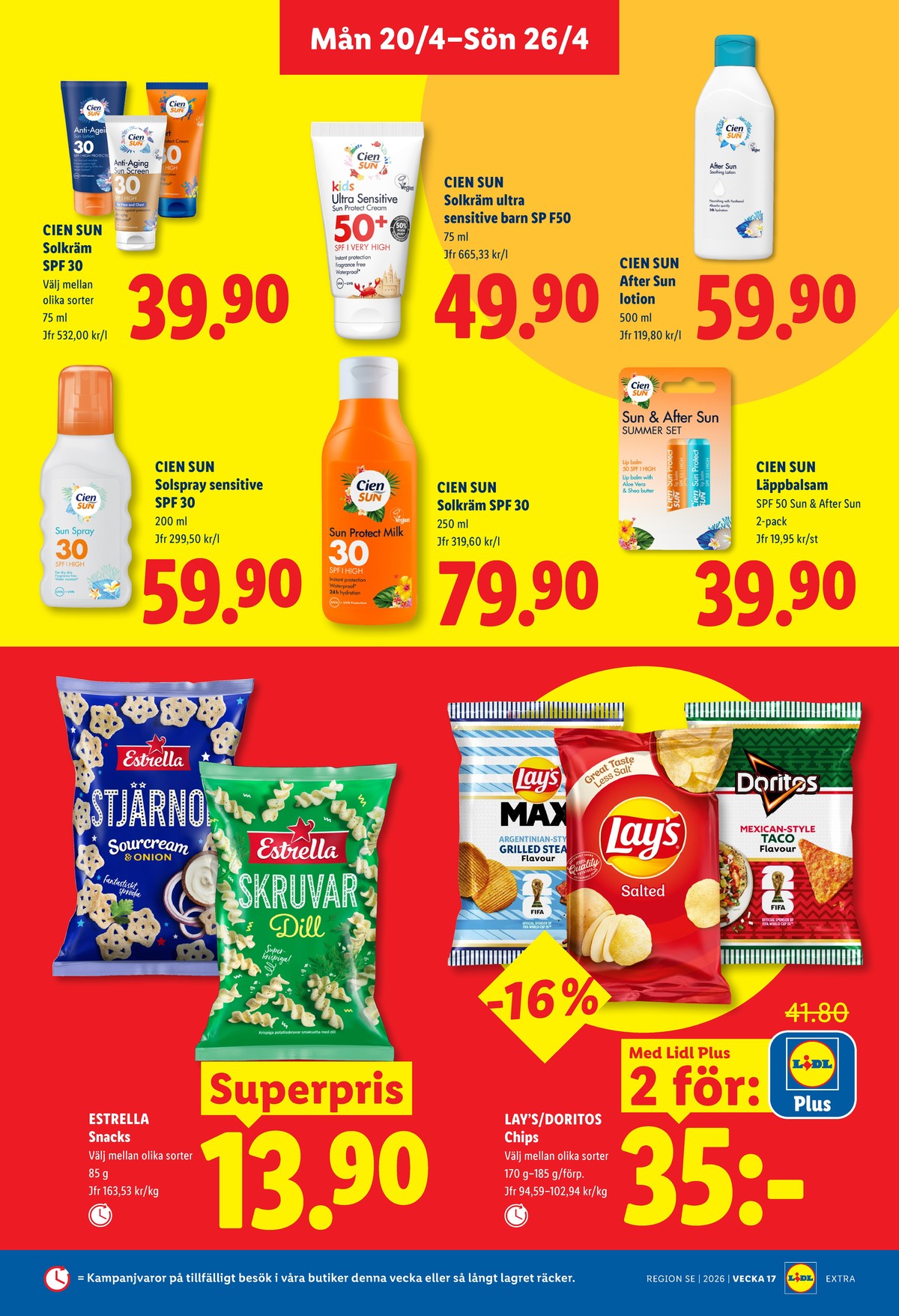 Se Lidl reklamblad för vecka 17 på Kampanjveckan.se. Se bra erbjudanden på många varor, t.ex. solskyddskräm cien eller andra varor. Läs reklambladet här! Sida 14