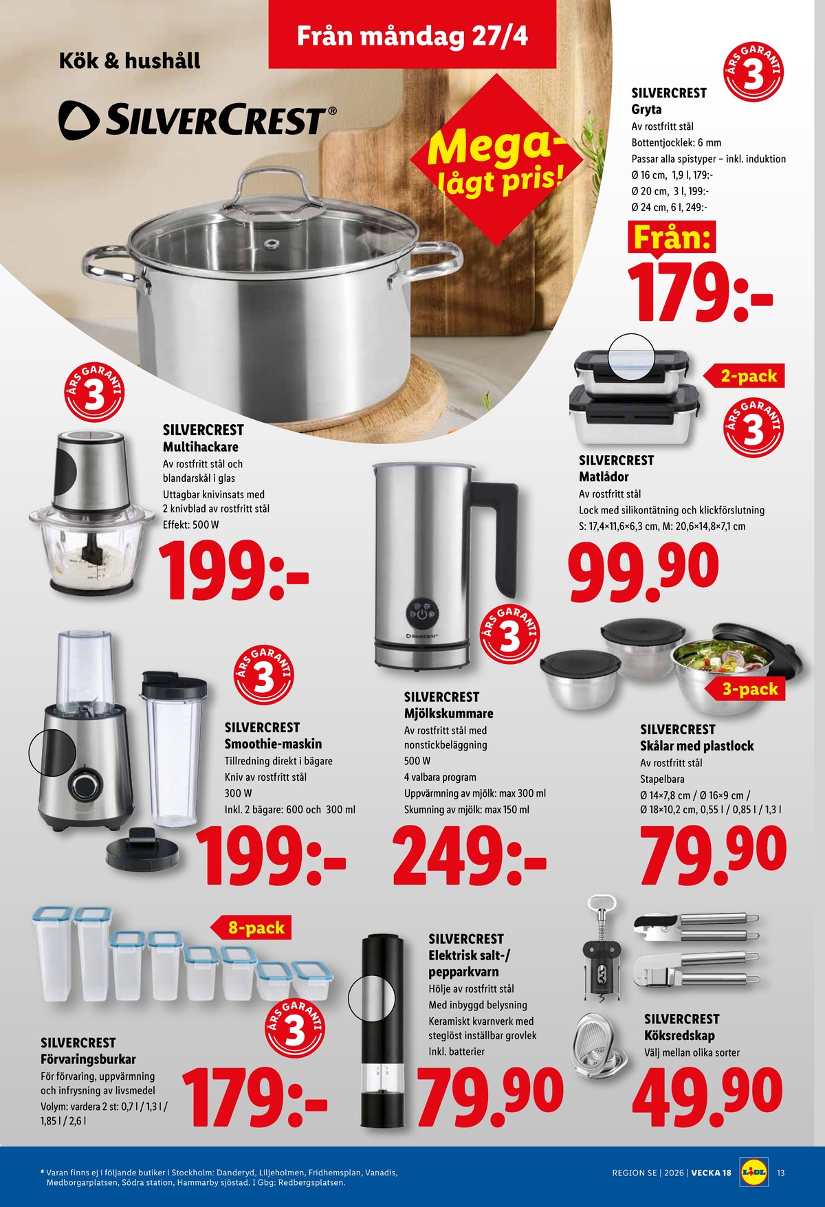 Se Lidl reklamblad för vecka 18 på Kampanjveckan.se. Se bra erbjudanden på många varor, t.ex. förvaringsburkar silvercrest eller korkskruvsset silvercrest. Läs reklambladet här! Sida 15
