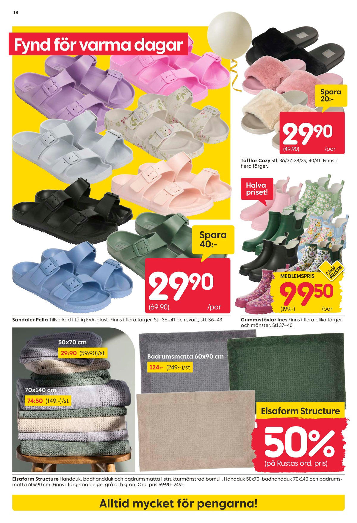 Se Rusta reklamblad för vecka 18 på Kampanjveckan.se. Se bra erbjudanden på många varor, t.ex. badrumsmattor elsa form eller andra varor. Läs reklambladet här! Sida 18