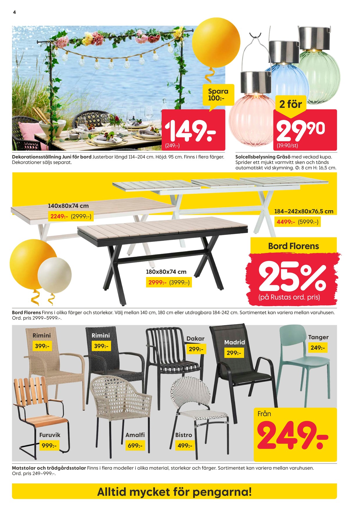 Se Rusta reklamblad för vecka 18 på Kampanjveckan.se. Se bra erbjudanden på många varor, t.ex. utemöbler okänd eller andra varor. Läs reklambladet här! Sida 4