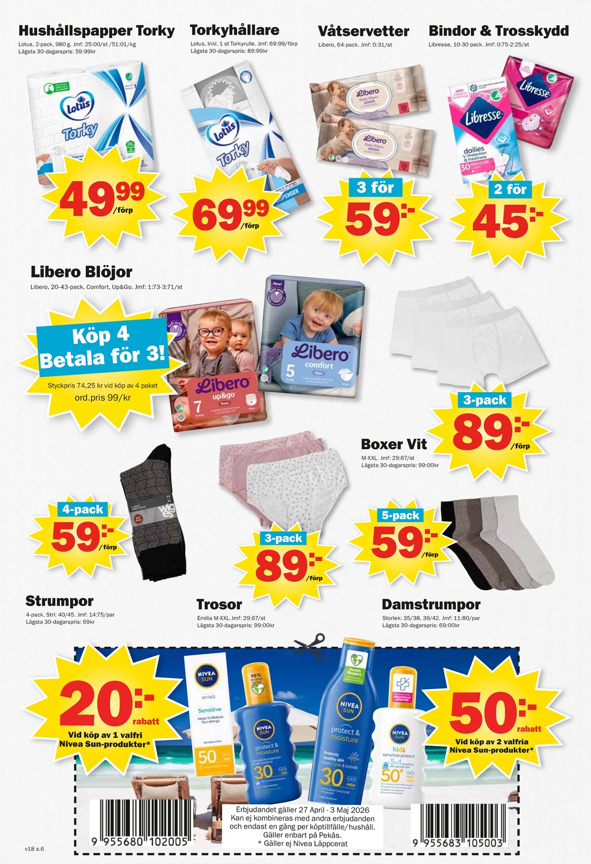 Se Pekås reklamblad för vecka 18 på Kampanjveckan.se. Se bra erbjudanden på många varor, t.ex. hushållspappershållare torky eller andra varor. Läs reklambladet här! Sida 6