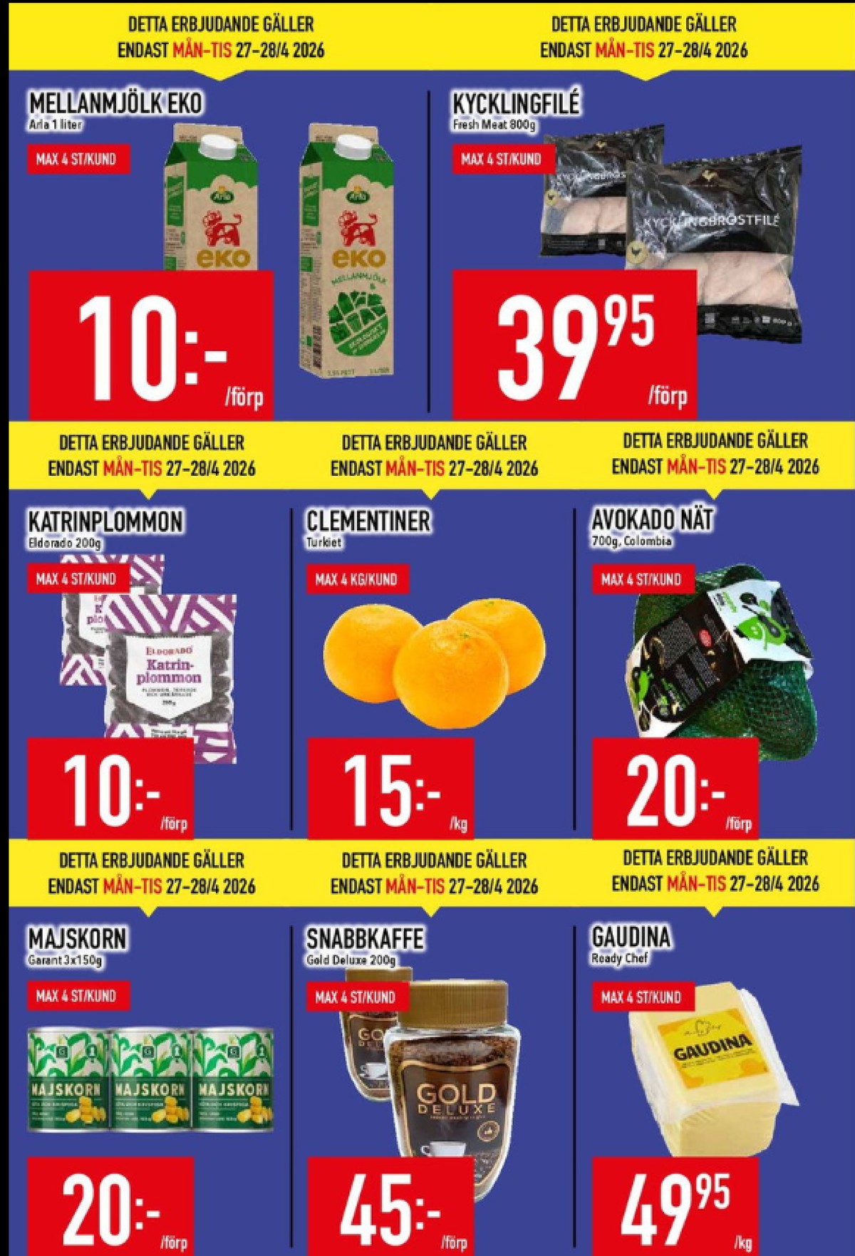 Se MatDax reklamblad för vecka 18 på Kampanjveckan.se. Se bra erbjudanden på många varor, t.ex. majs garant eller instant kaffe gold deluxe. Läs reklambladet här! Sida 2
