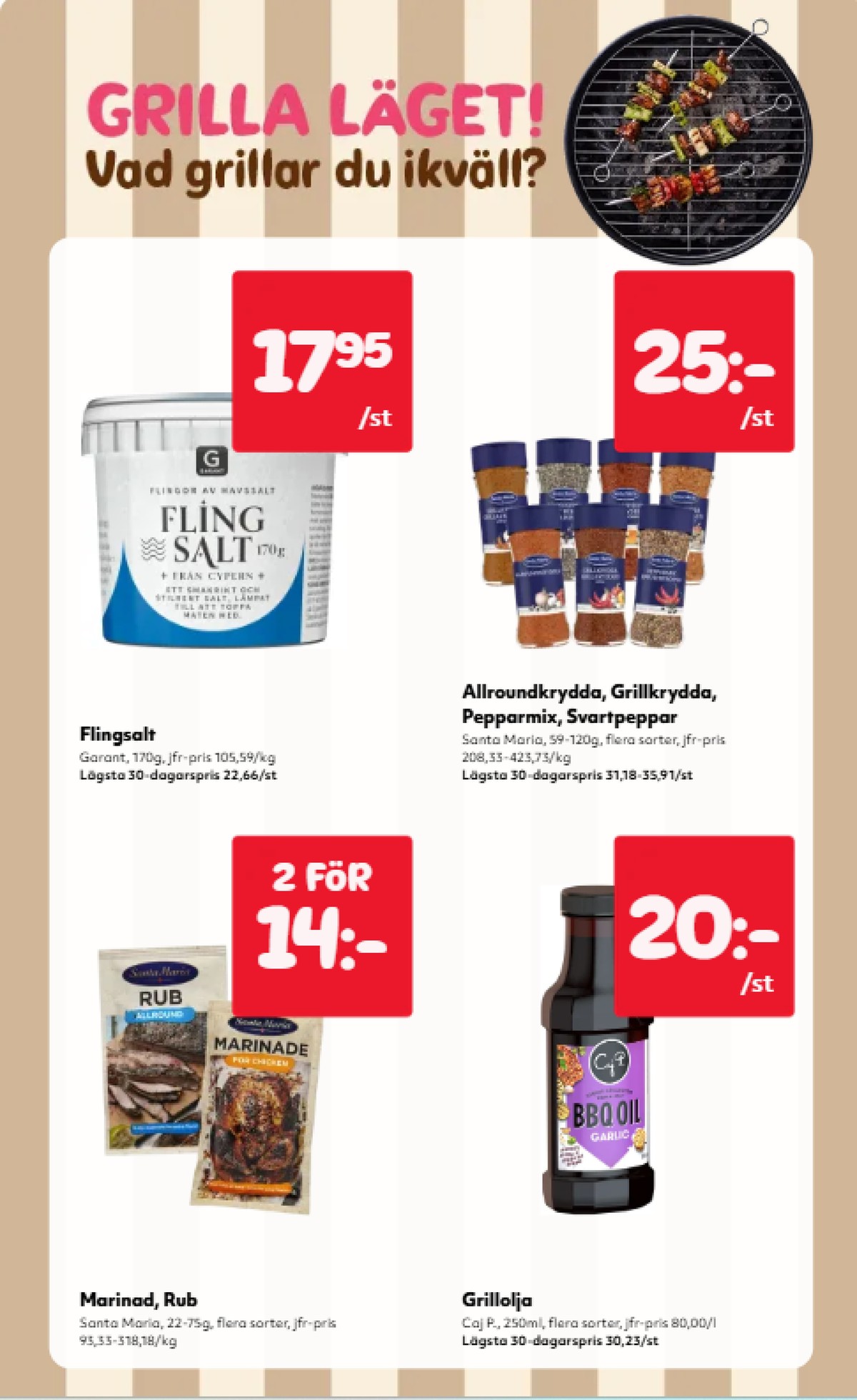 Se Östenssons reklamblad för vecka 18 på Kampanjveckan.se. Se bra erbjudanden på många varor, t.ex. grillolja caj p eller marinad santa maria. Läs reklambladet här! Sida 8
