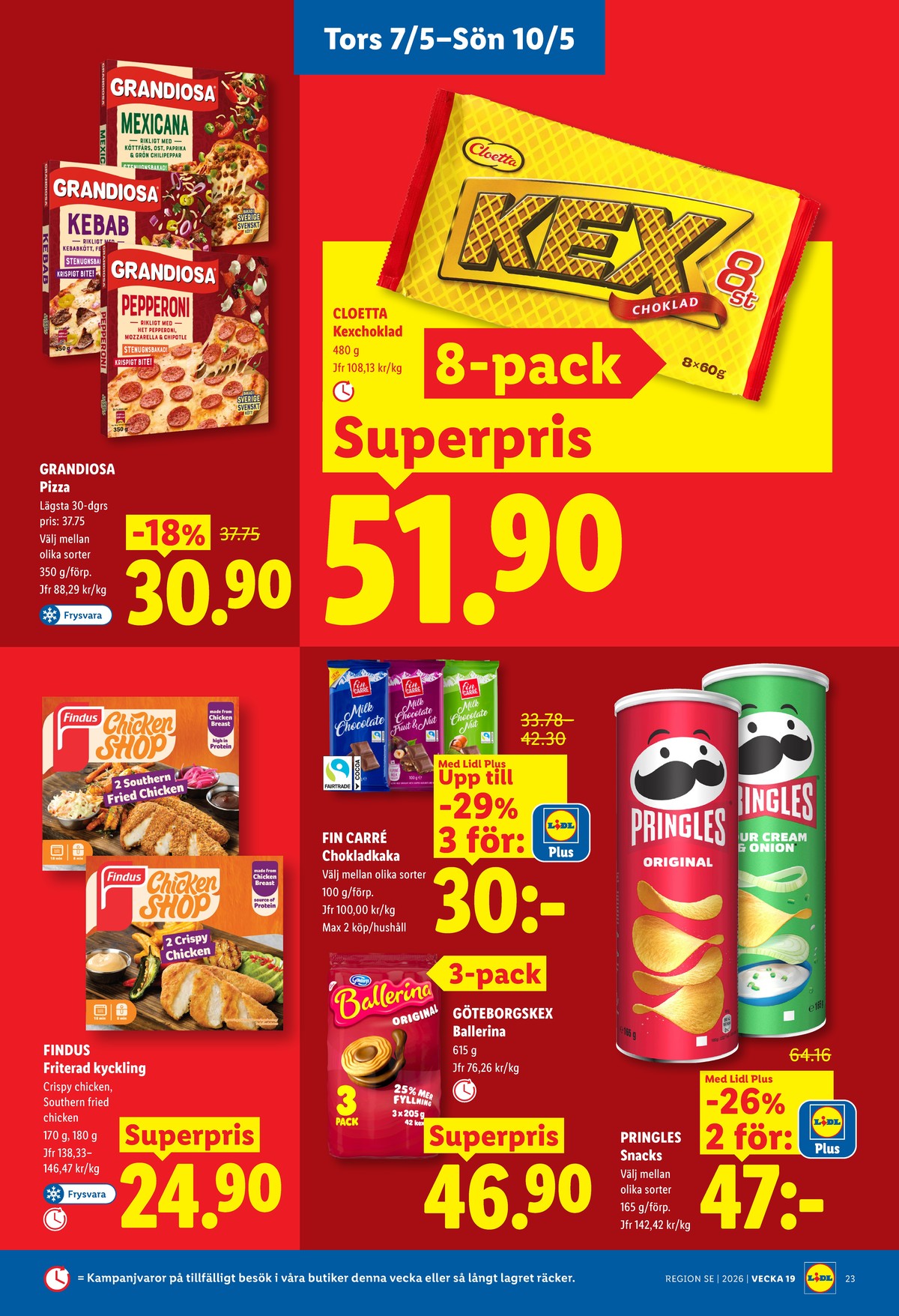 Se Lidl reklamblad för vecka 19 på Kampanjveckan.se. Se bra erbjudanden på många varor, t.ex. chips original pringles eller pizza x-tra allt. Läs reklambladet här! Sida 27
