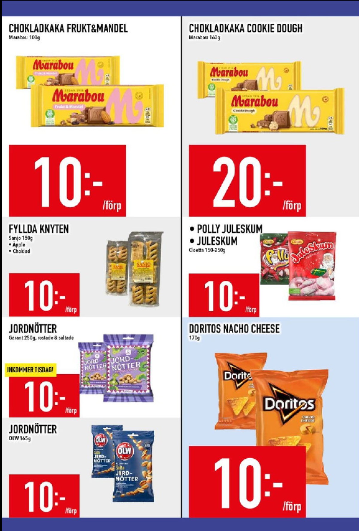 Se MatDax reklamblad för vecka 2 på Kampanjveckan.se. Se bra erbjudanden på många varor, t.ex. godispåsar polly juleskum eller nachos cheese doritos. Läs reklambladet här! Sida 16

