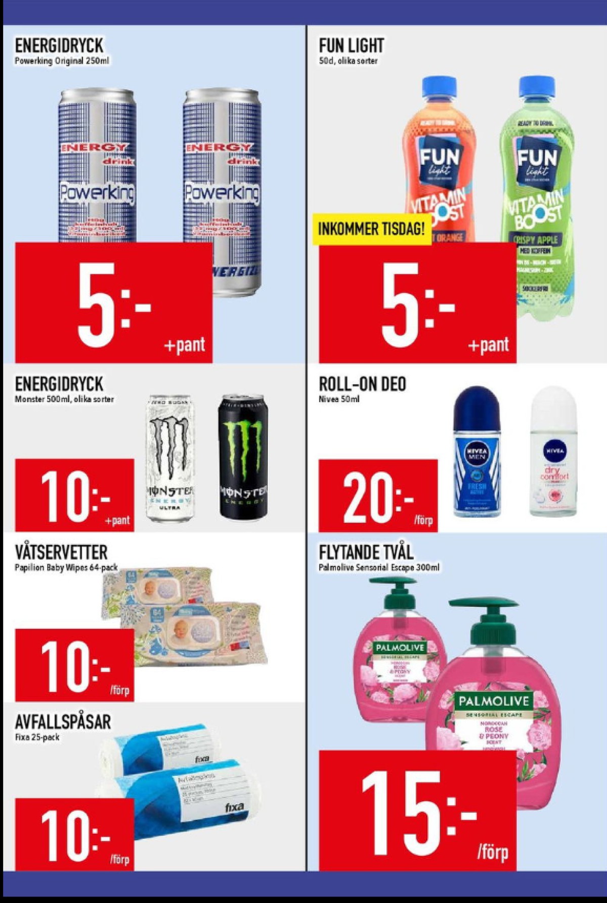 Se MatDax reklamblad för vecka 2 på Kampanjveckan.se. Se bra erbjudanden på många varor, t.ex. tvål flytande palmolive eller deodorant roll-on nivea. Läs reklambladet här! Sida 17
