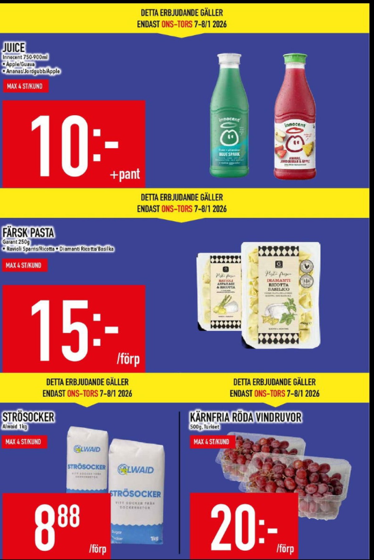 Se MatDax reklamblad för vecka 2 på Kampanjveckan.se. Se bra erbjudanden på många varor, t.ex. vindruvor okänd eller strösocker alwaid. Läs reklambladet här! Sida 3
